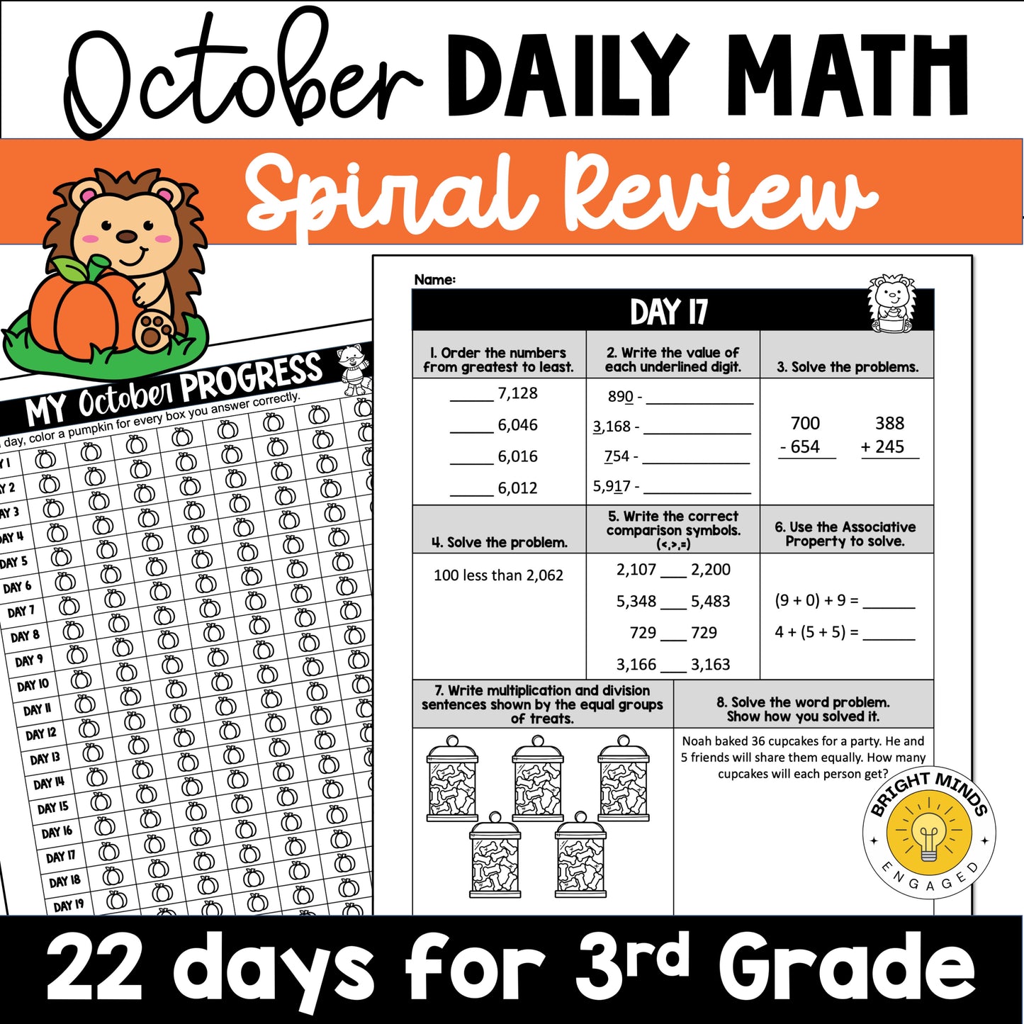 October 3rd Grade Daily Spiral Math Worksheets