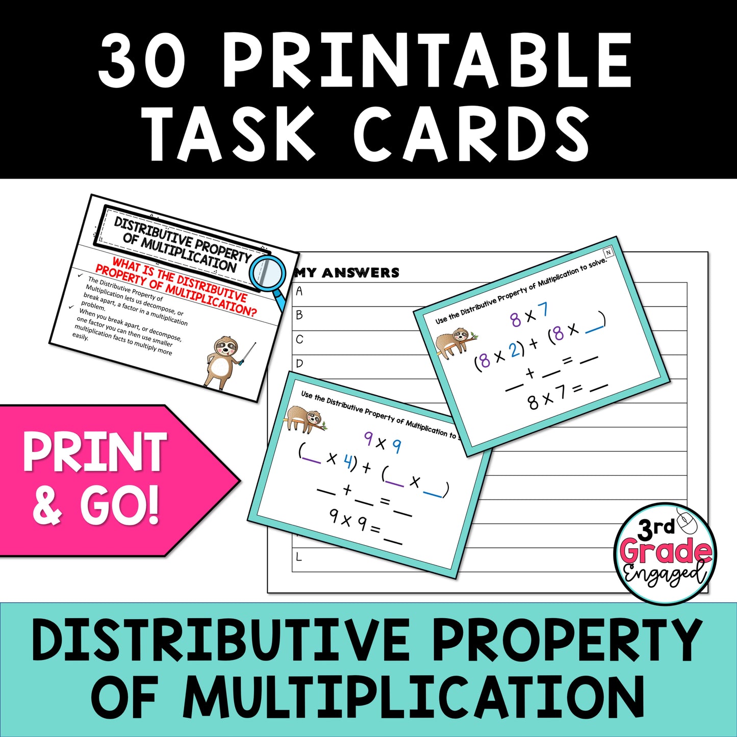 Distributive Property of Multiplication Math Task Cards