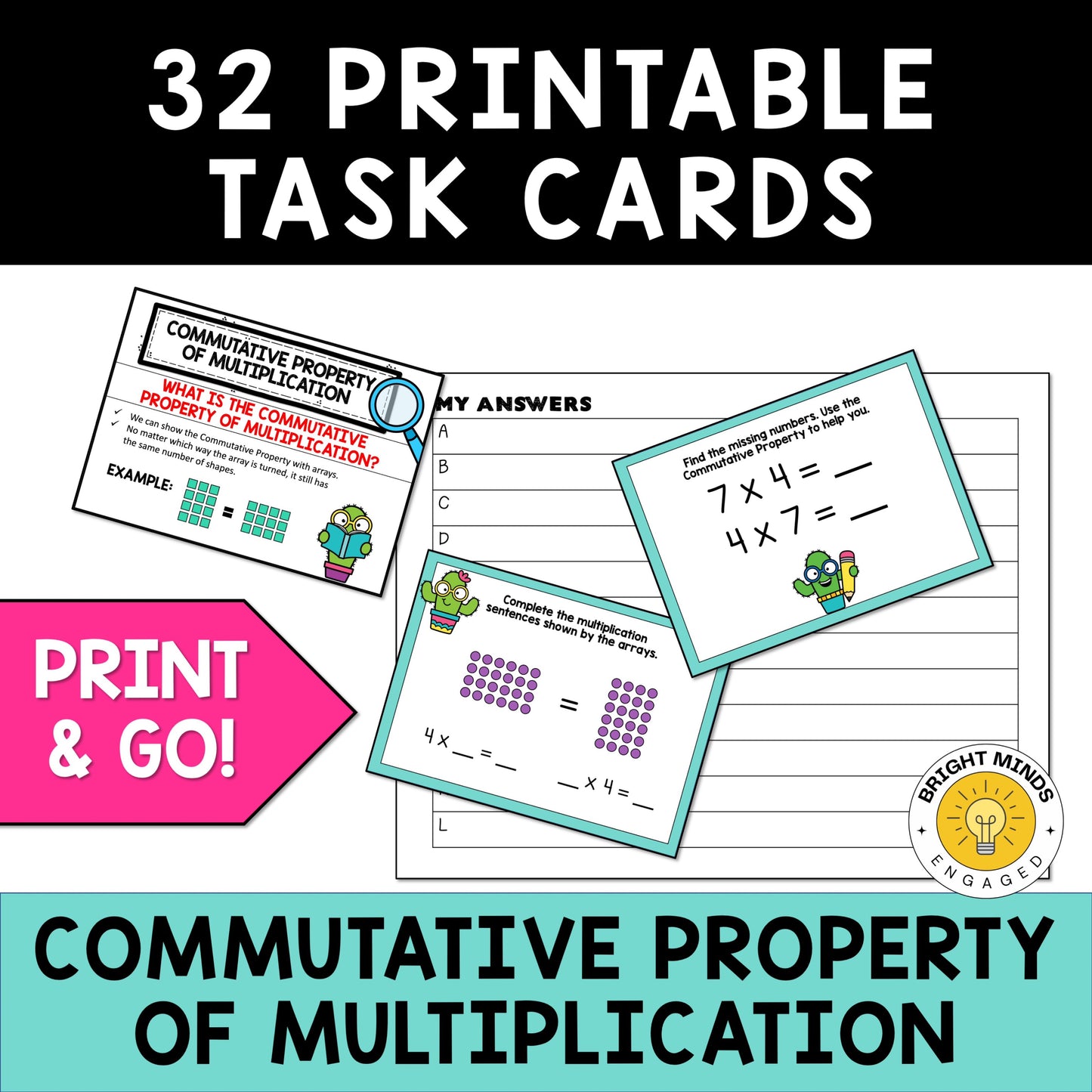 Commutative Property of Multiplication Math Task Cards