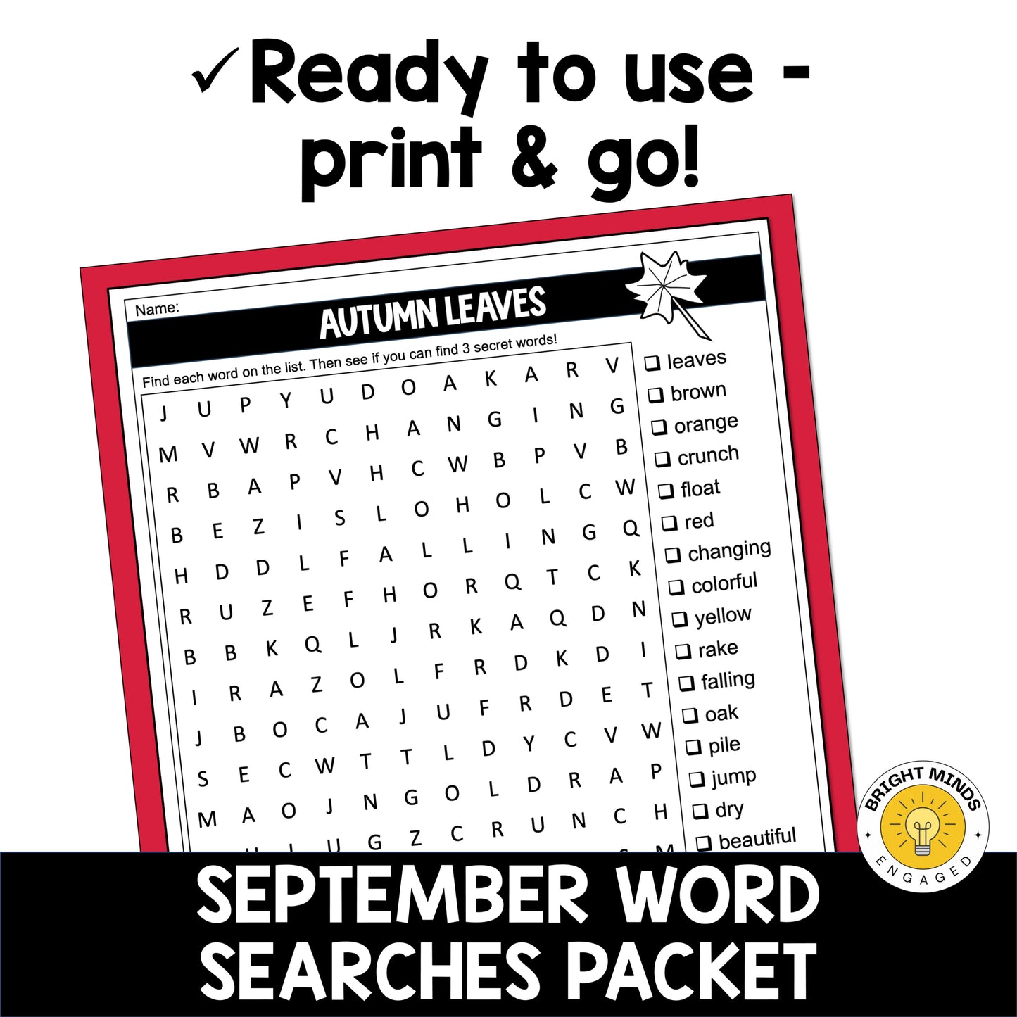 September Word Search Packet