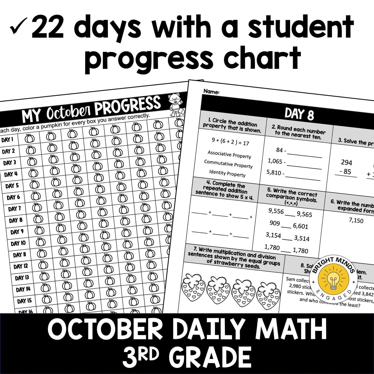 October 3rd Grade Daily Spiral Math Worksheets
