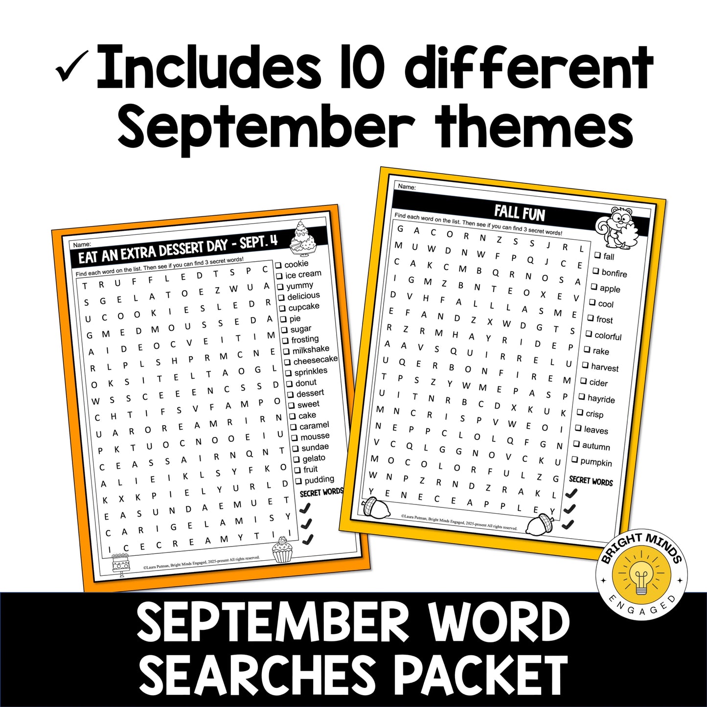September Word Search Packet