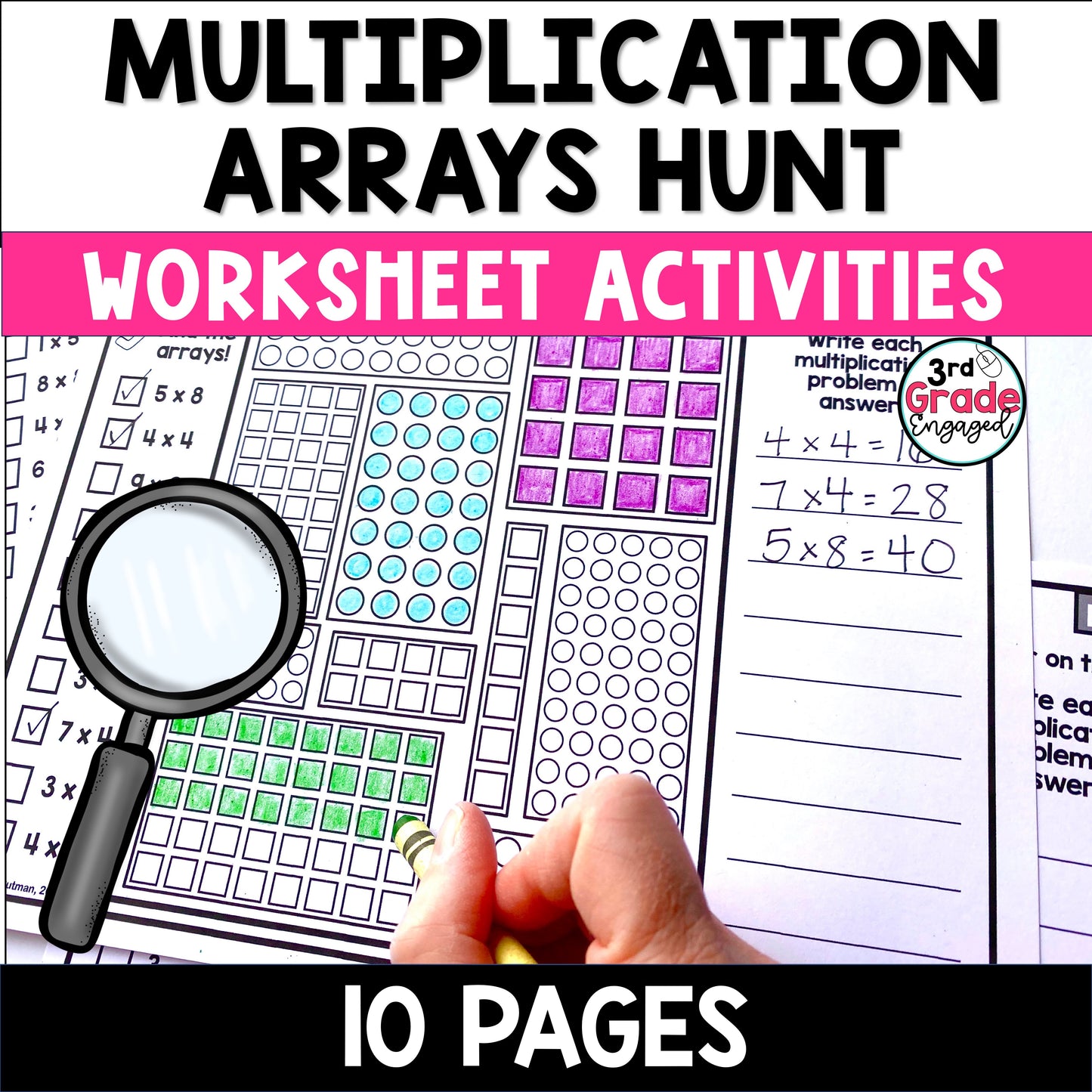 Multiplication with Arrays Hunt Math Worksheets