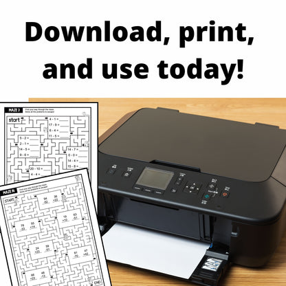 Addition and Subtraction Mazes Instant Download Workbook