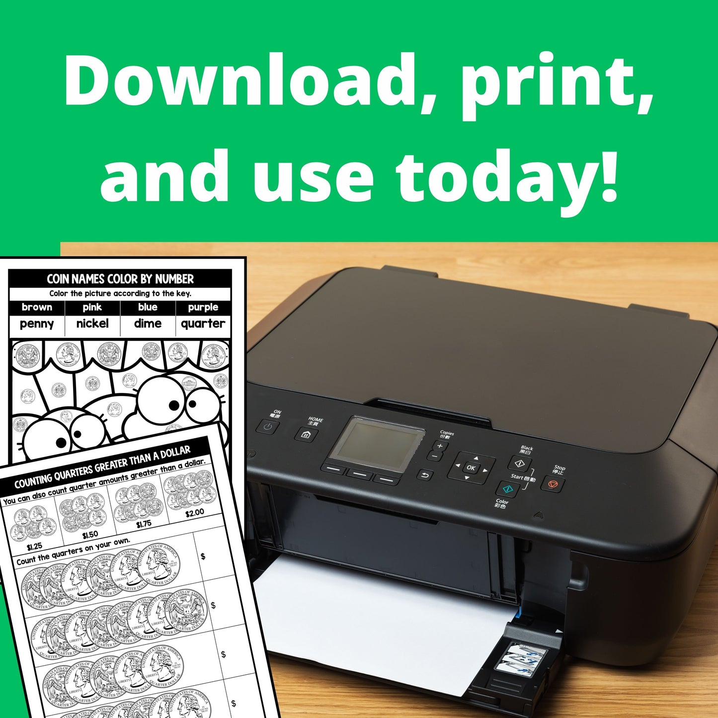 Counting Coins for Kids Instant Download Workbook