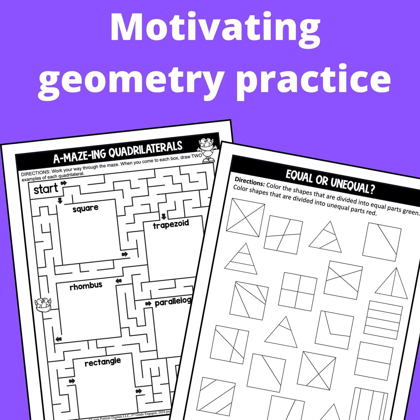 Third Grade Geometry Instant Download Workbook