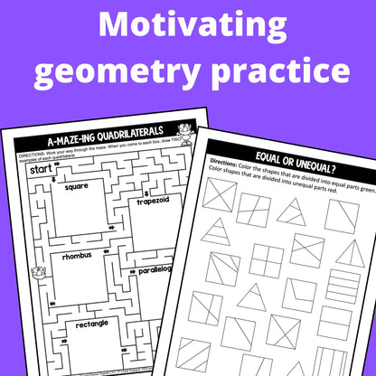 Third Grade Geometry Instant Download Workbook