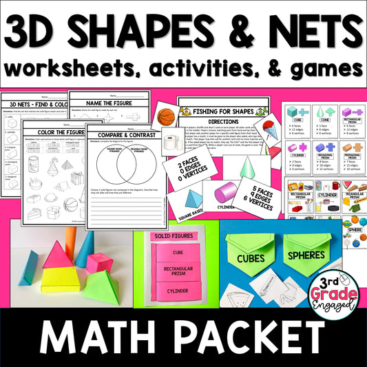 3D Shapes & Nets Math Worksheets, Activities, and Games for Geometry
