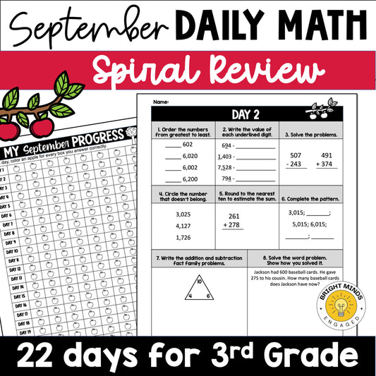 September 3rd Grade Daily Spiral Math Worksheets