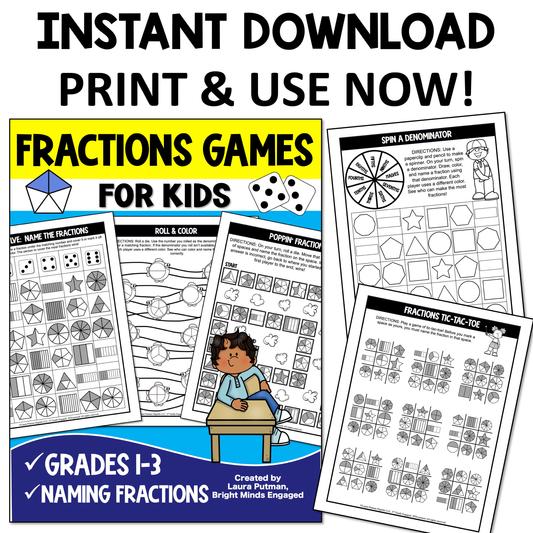 Fractions Games for Kids Instant Download Workbook