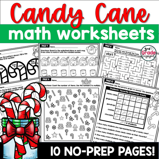 Candy Cane Christmas Math Worksheets for 3rd Grade