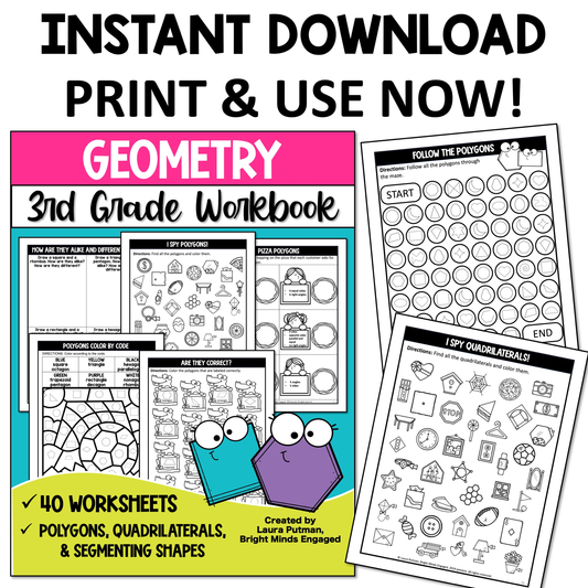 Third Grade Geometry Instant Download Workbook