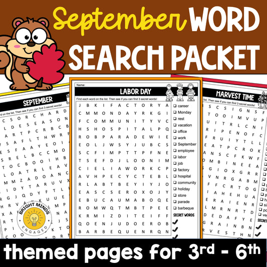 September Word Search Packet