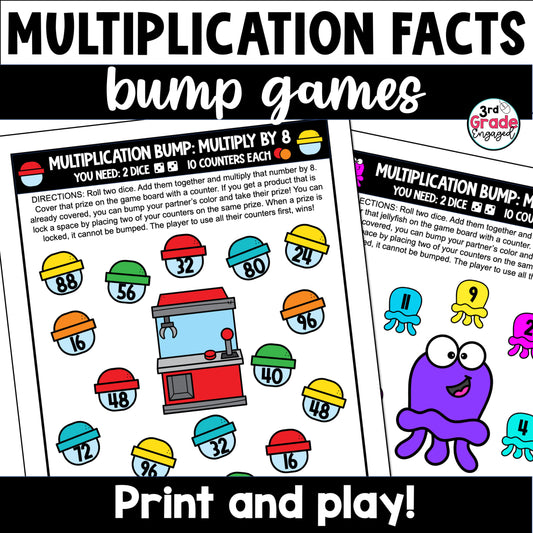 Multiplication Facts Bump Games - No Prep Math Games for Math Fact Fluency