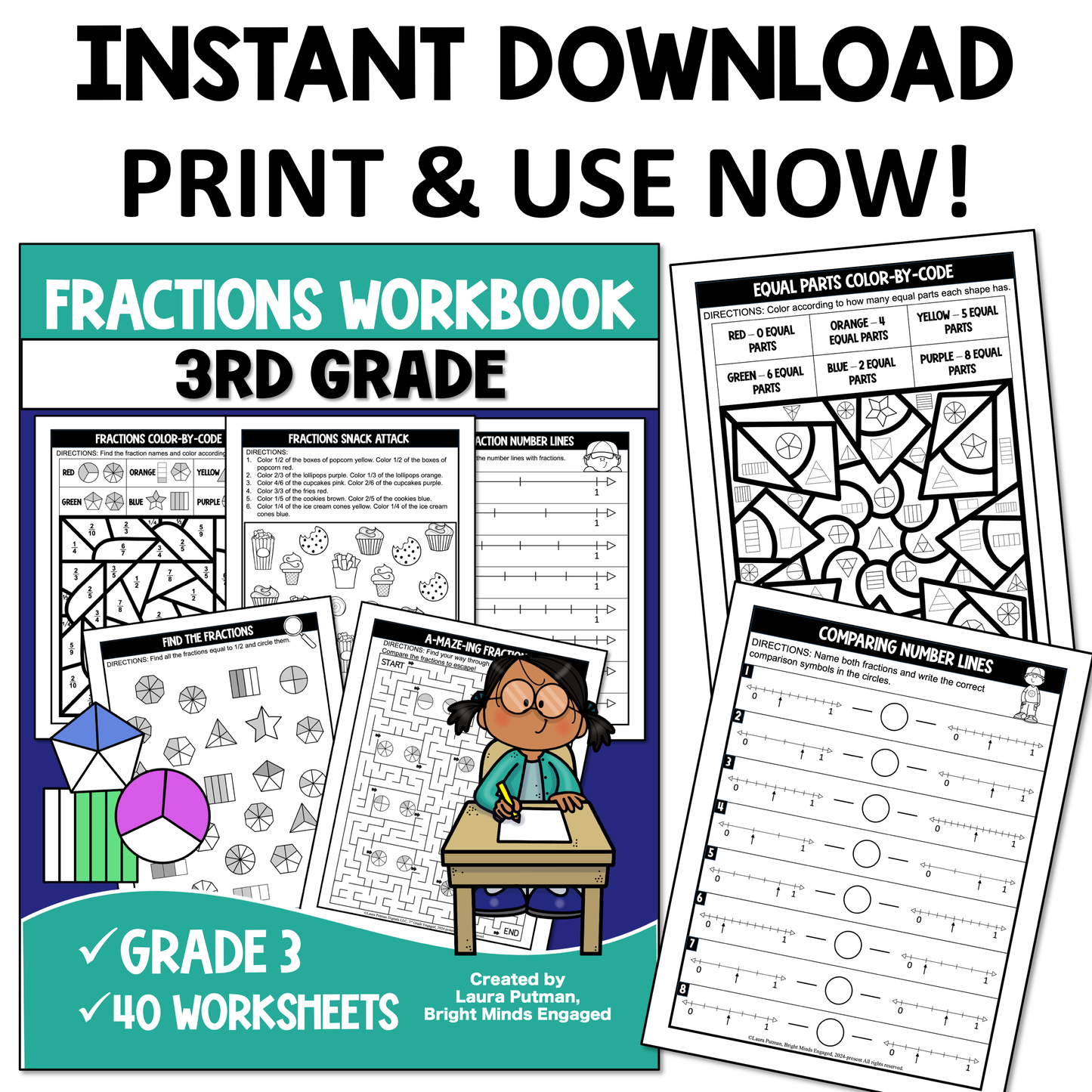 3rd Grade Fractions Instant Download Workbook