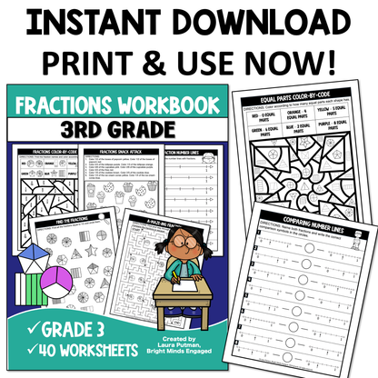 3rd Grade Fractions Instant Download Workbook