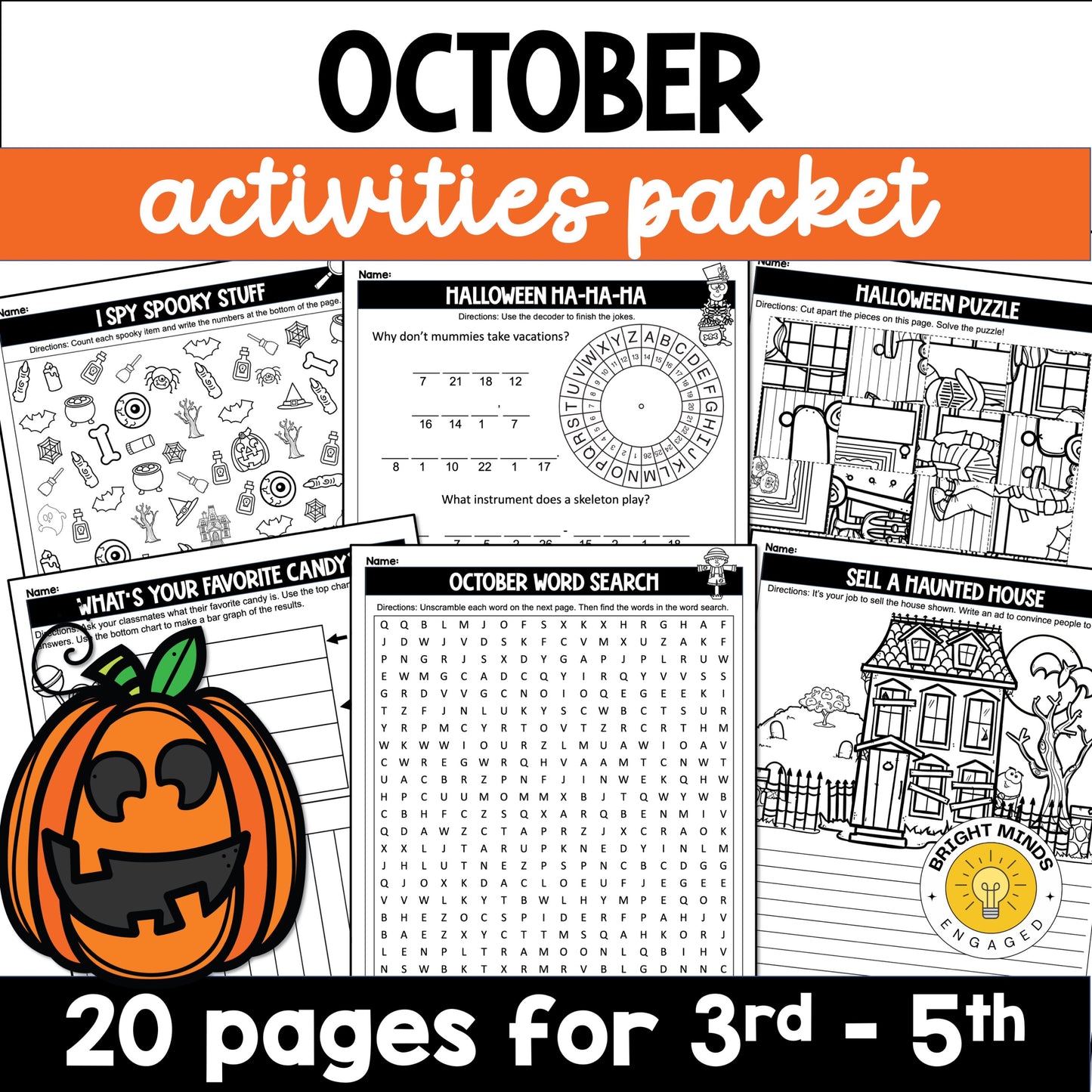 October and Halloween Worksheets and Activities Packet