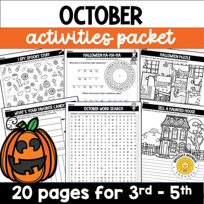 October and Halloween Worksheets and Activities Packet