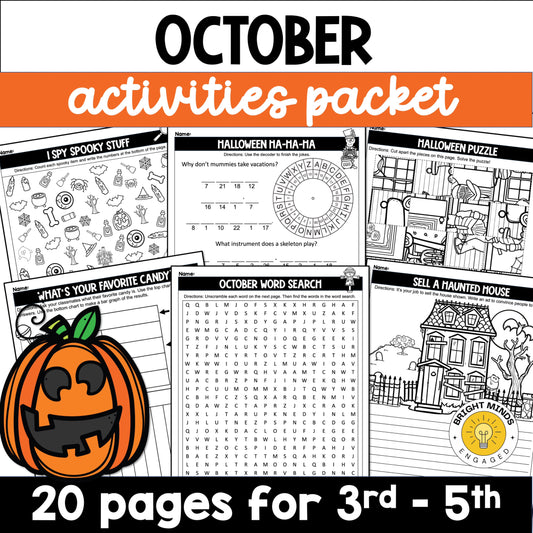 October and Halloween Worksheets and Activities Packet