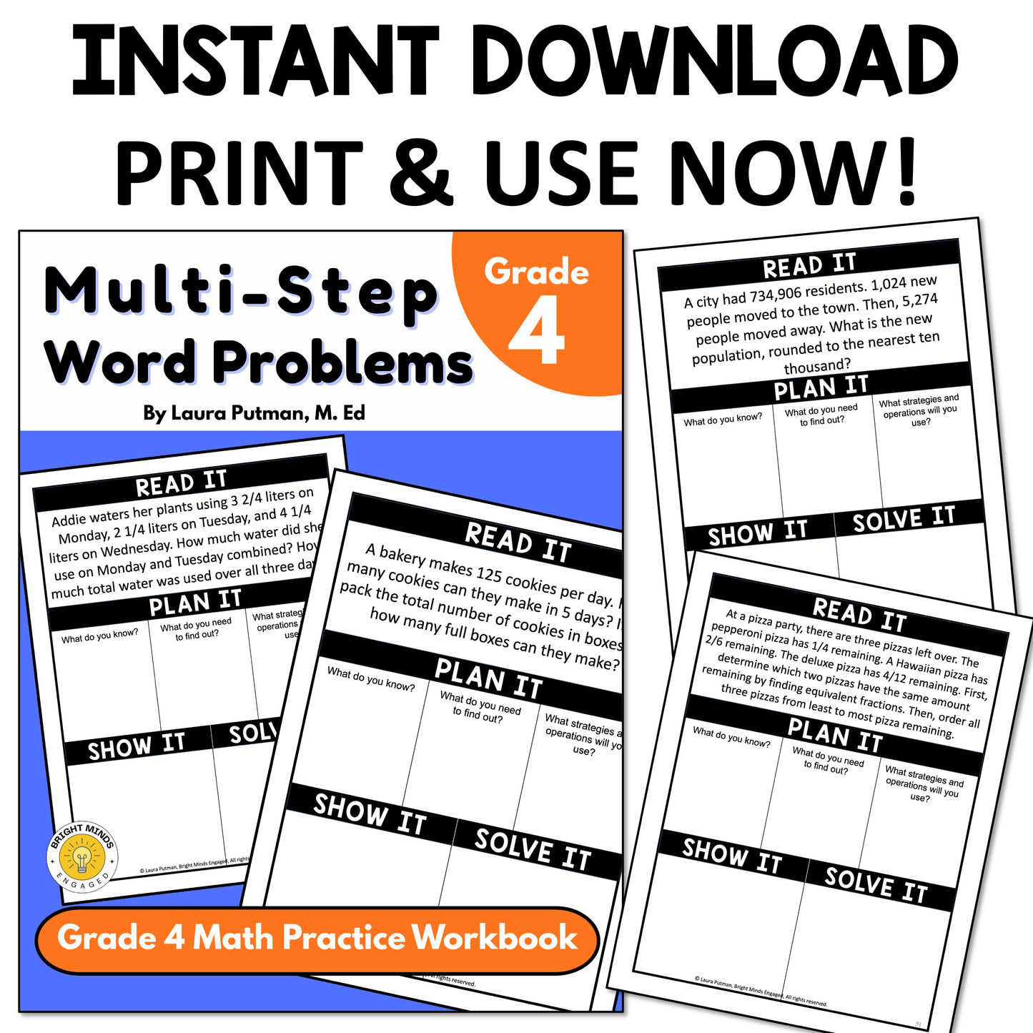 4th Grade Multi Step Word Problems Instant Download Workbook