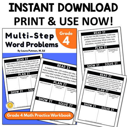 4th Grade Multi Step Word Problems Instant Download Workbook