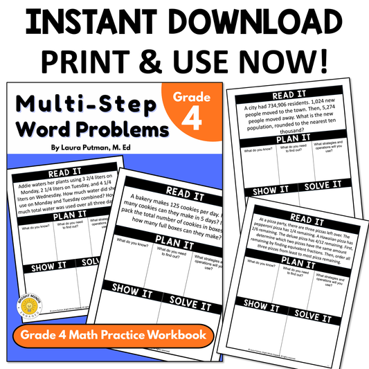 4th Grade Multi Step Word Problems Instant Download Workbook