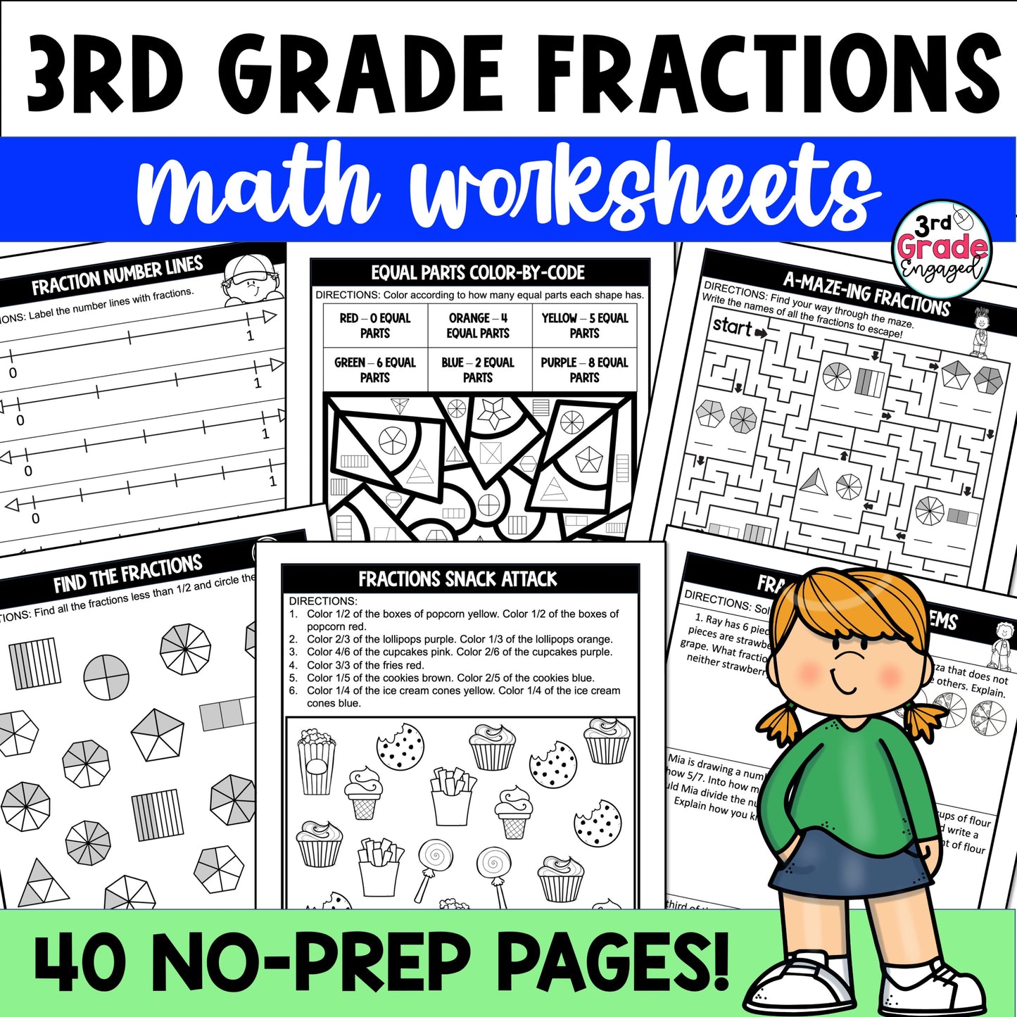 3rd Grade Fractions Worksheets Packet