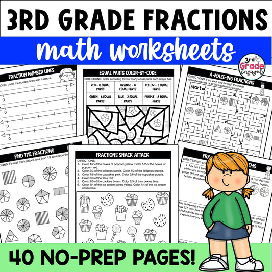 3rd Grade Fractions Worksheets Packet
