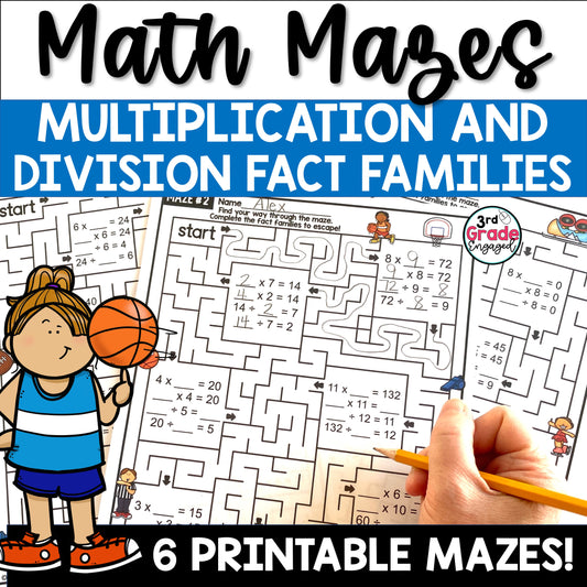 Multiplication and Division Fact Families Math Maze Worksheets