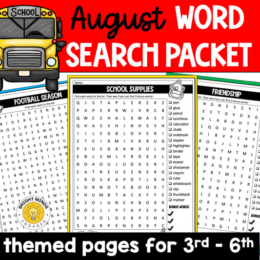 August Word Search Packet