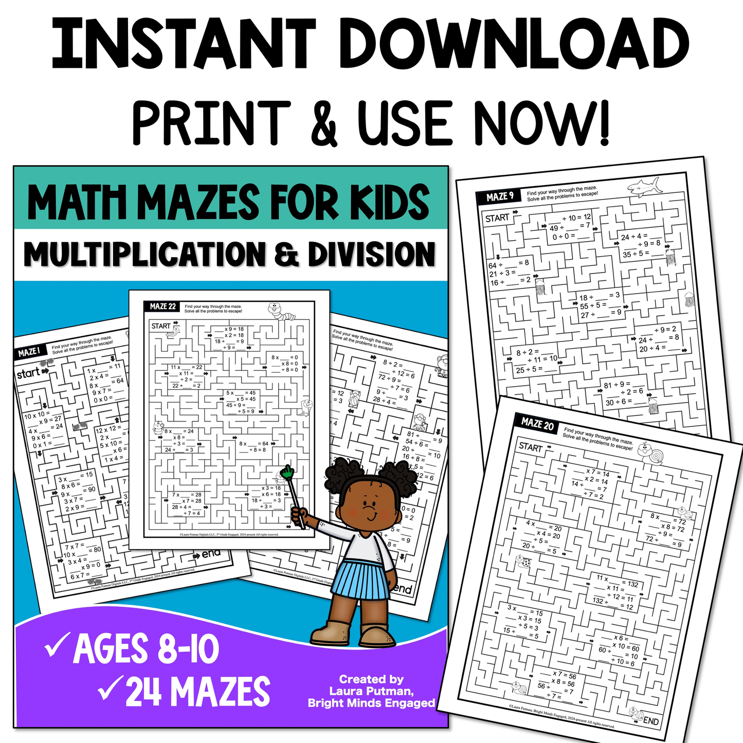 Multiplication and Division Fact Mazes Instant Download Workbook