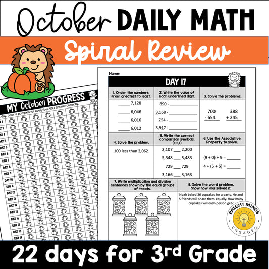 October 3rd Grade Daily Spiral Math Worksheets