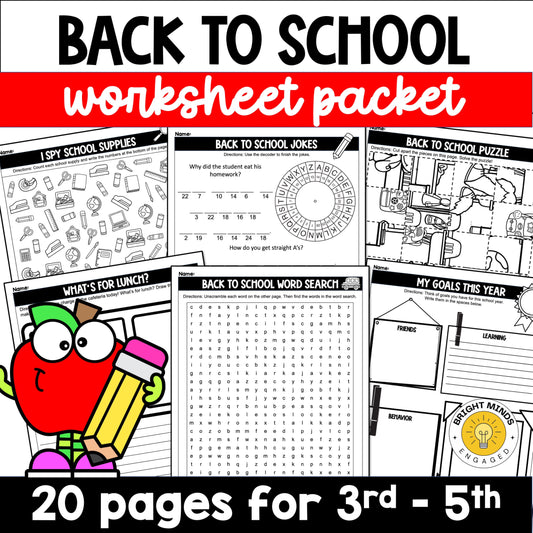 Welcome Back to School Worksheets and Activities Packet