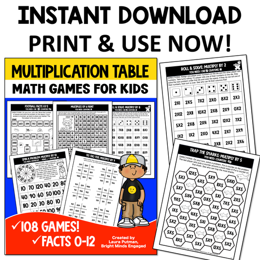 Multiplication Table Games Instant Download Workbook