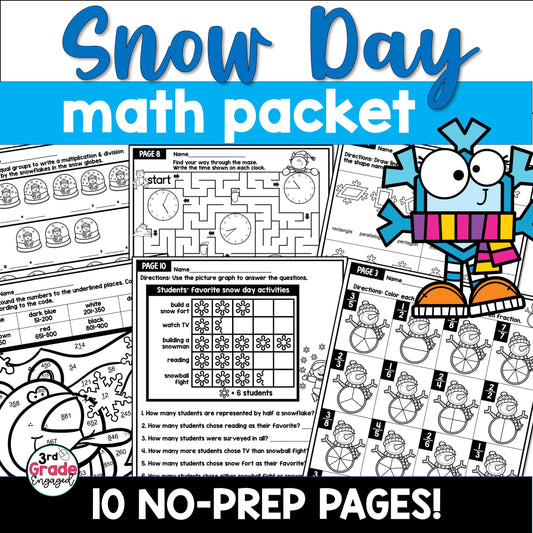 3rd Grade Math Snow Day Worksheets Packet
