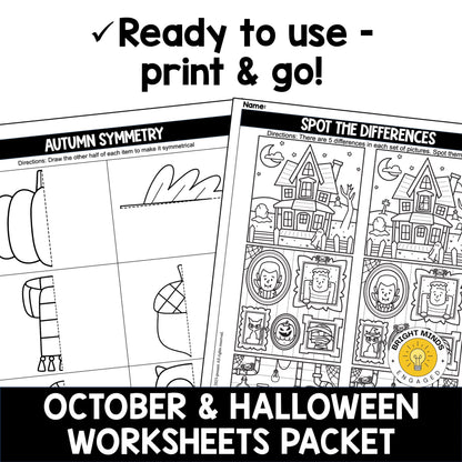 October and Halloween Worksheets and Activities Packet