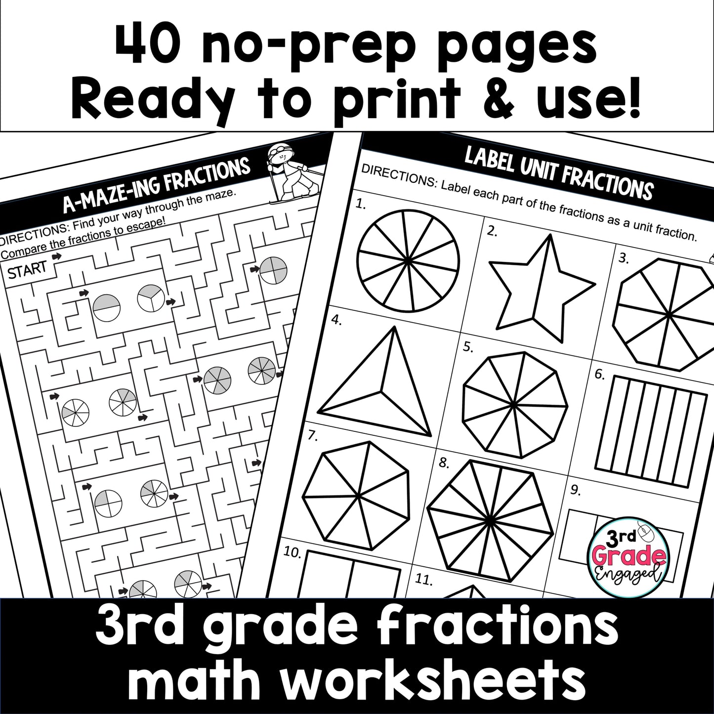 3rd Grade Fractions Worksheets Packet