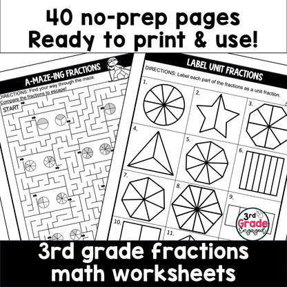 3rd Grade Fractions Worksheets Packet