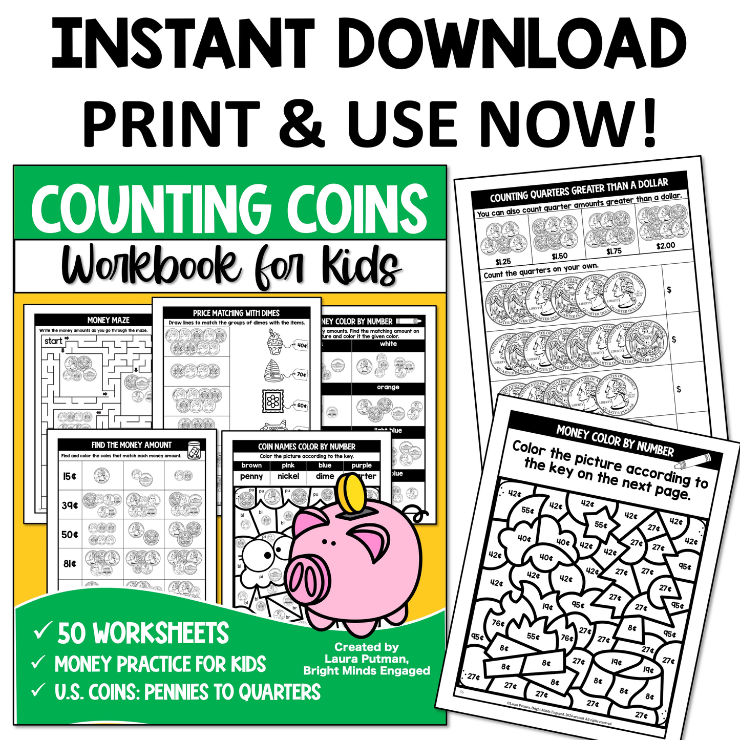 Counting Coins for Kids Instant Download Workbook