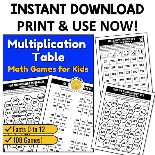 Multiplication Table Games Instant Download Workbook