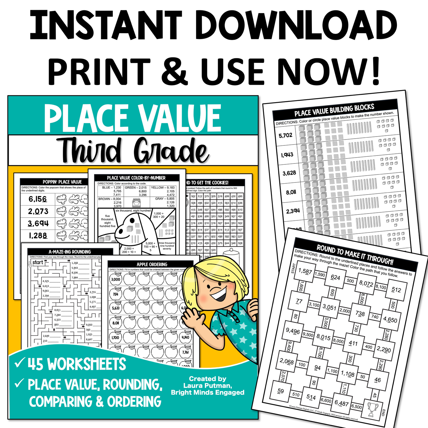 3rd Grade Place Value Instant Download Workbook