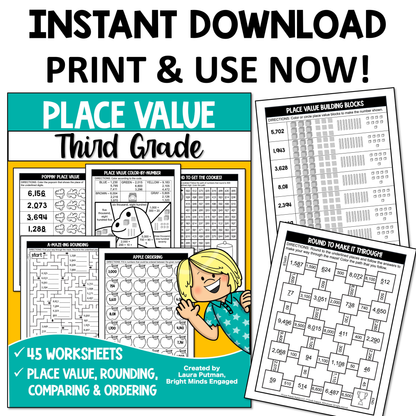 3rd Grade Place Value Instant Download Workbook