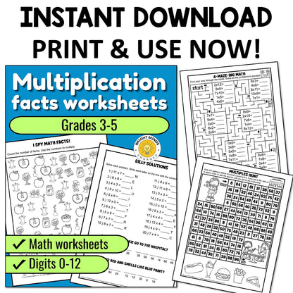 Multiplication Facts Instant Download Workbook