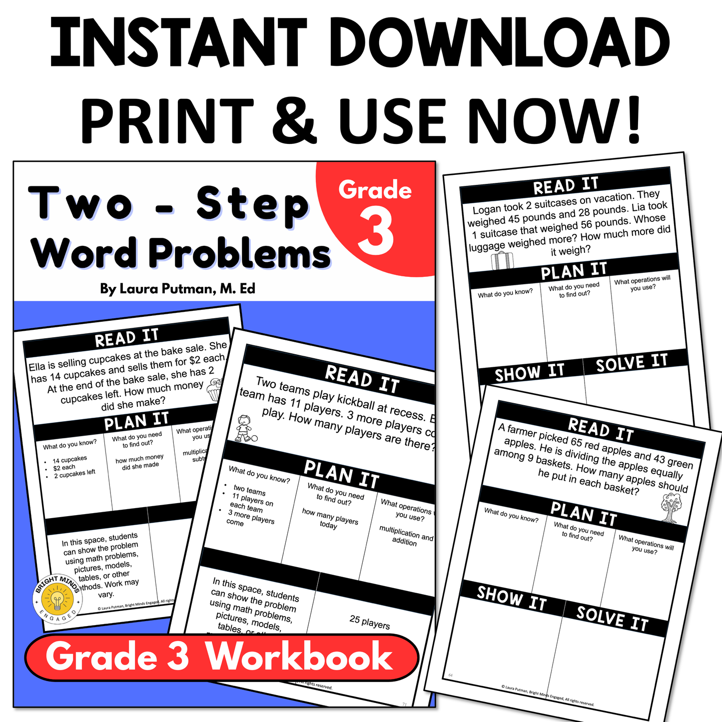 Grade 3 Two-Step Word Problems Instant Download Workbook
