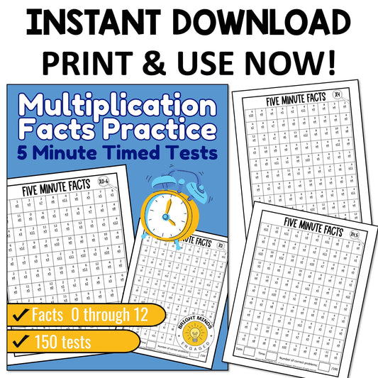 5 Minute Multiplication Fact Tests Instant Download Workbook