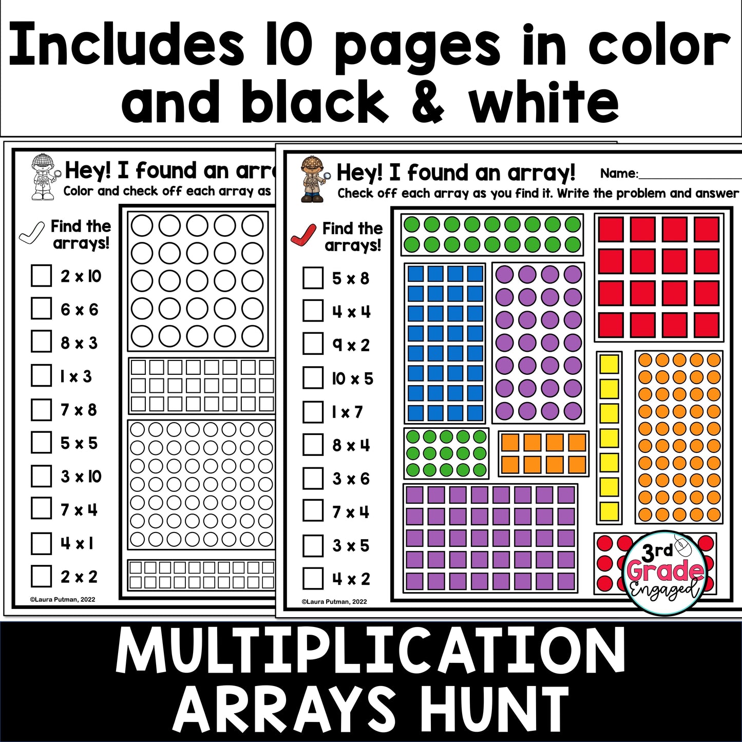 Multiplication with Arrays Hunt Math Worksheets