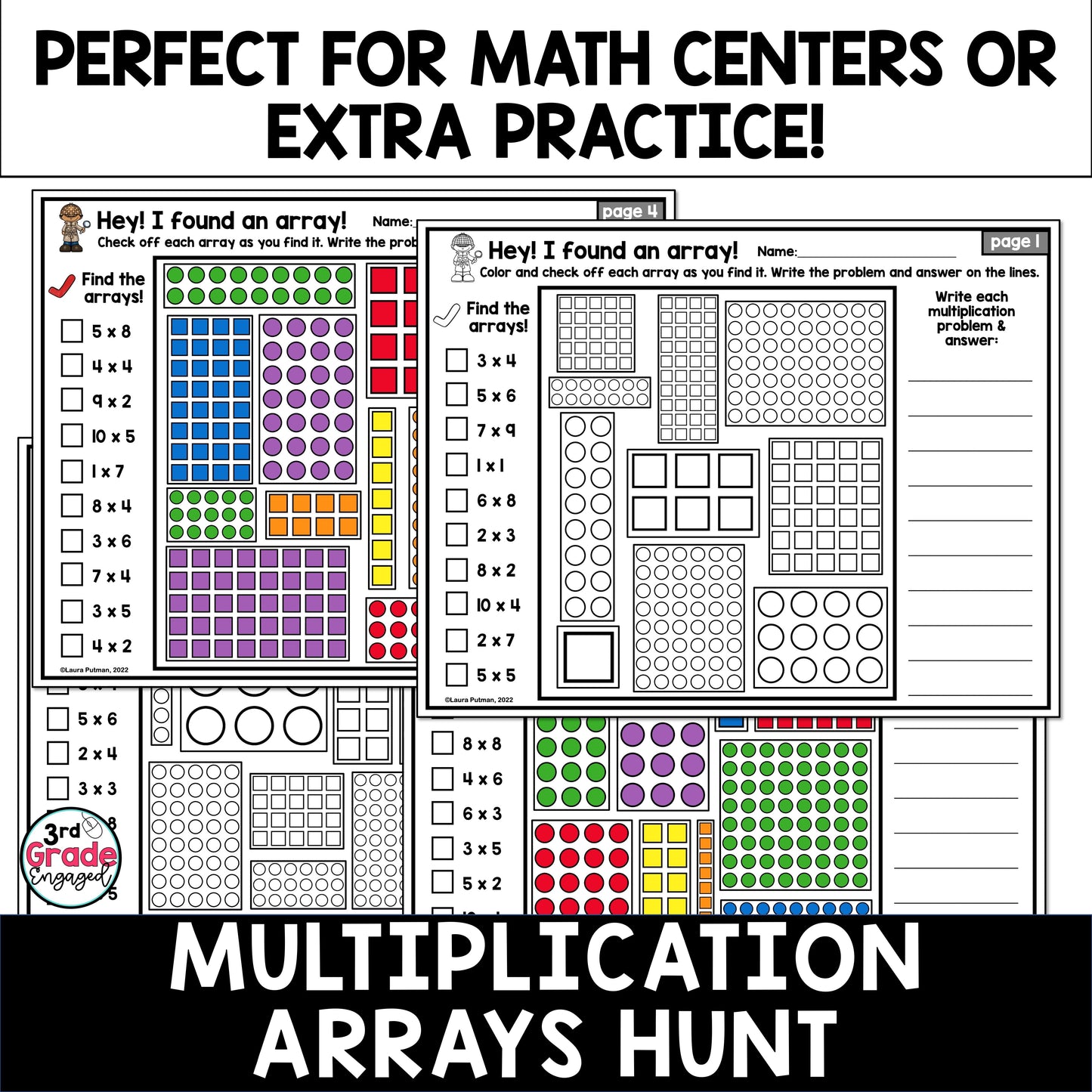Multiplication with Arrays Hunt Math Worksheets