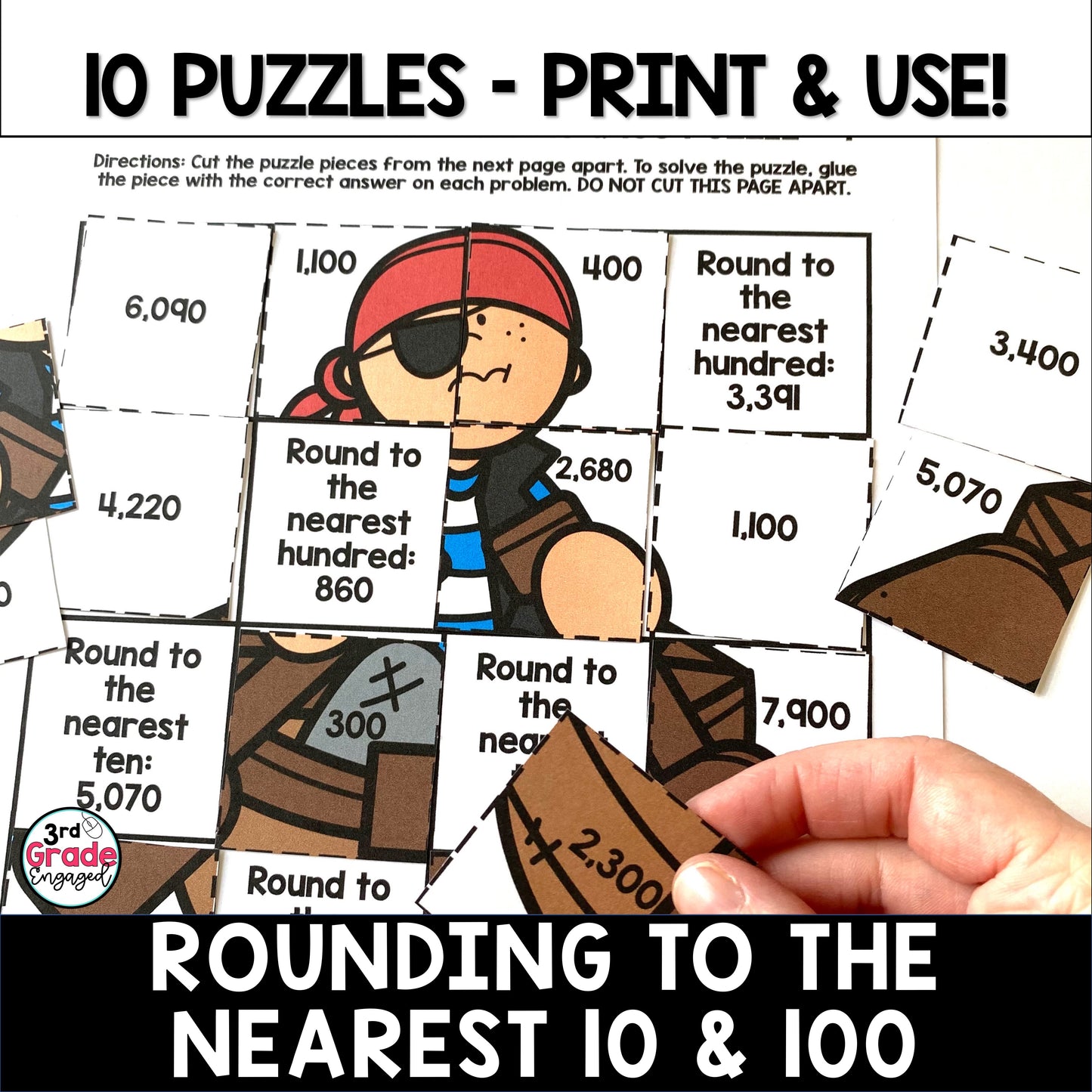 Rounding to the Nearest 10 and 100 Math Puzzles